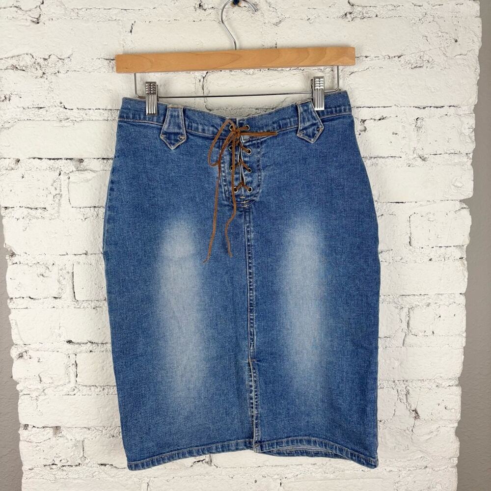 Vintage 90’s Y2K Quizz Denim Lace Up Corset Skirt